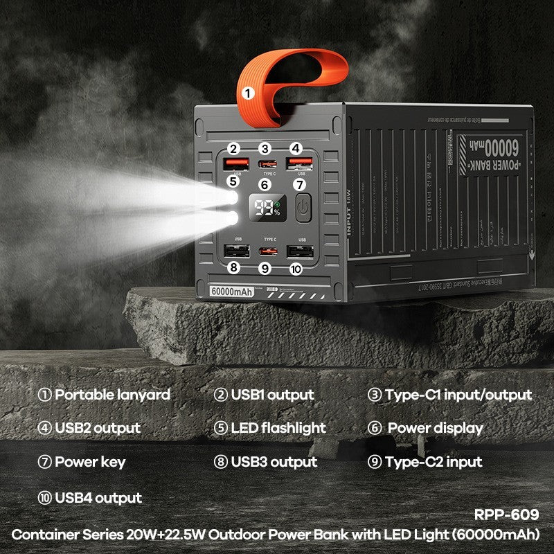 Portable Power Bank with LED Light – Outdoor Use